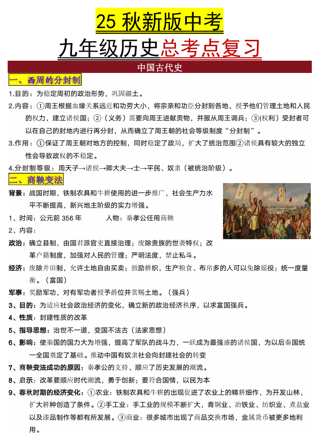 【2025秋新版】中考九年级历史总考点复习