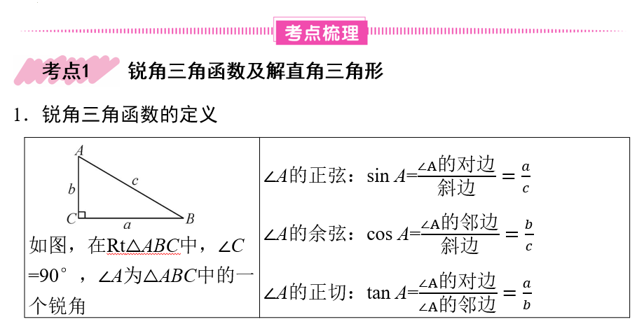 ++第十八讲+++解直角三角形++讲义+2026年中考数学一轮复习课件(广西) ++第十八讲+++解直角三角形++讲义+2026年中考数学一轮复习课件(广西)