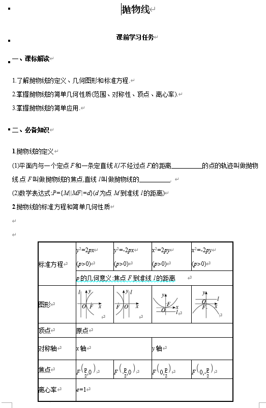 抛物线讲义-2026届高三数学一轮复习