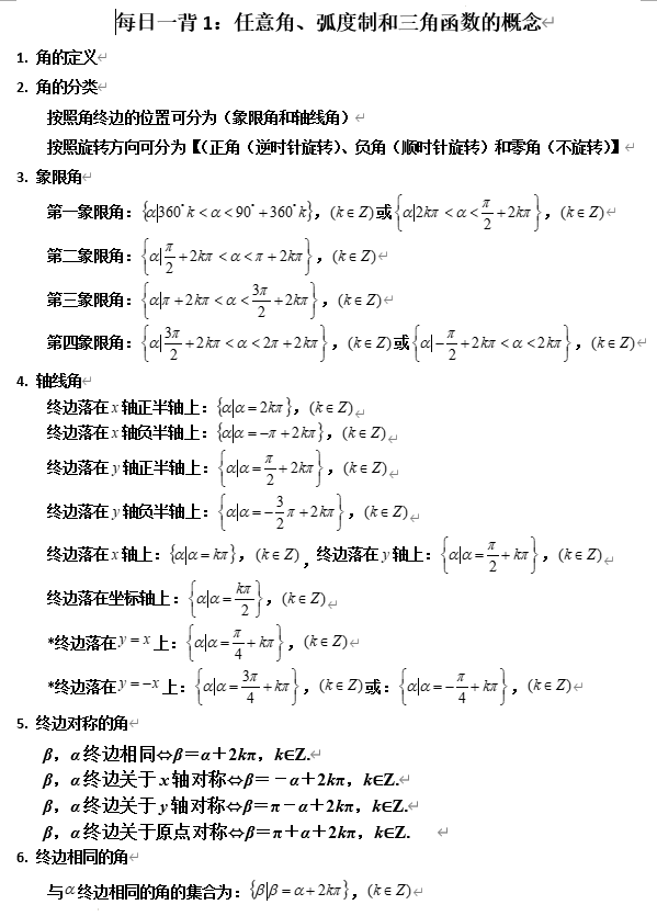 三角函数+知识清单-2026届高三数学一轮复习