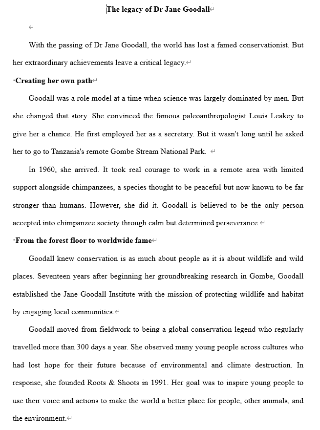 2026届高考英语一轮复习+阅读理解练习+The+legacy+of+Dr+Jane+Goodall+阅读原文+导学案+