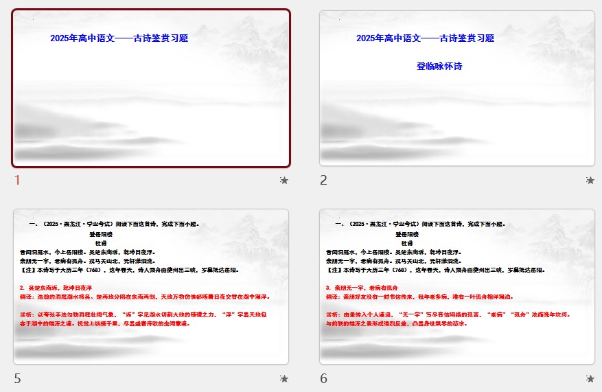2026届高考语文复习：登临咏怀诗鉴赏+课件